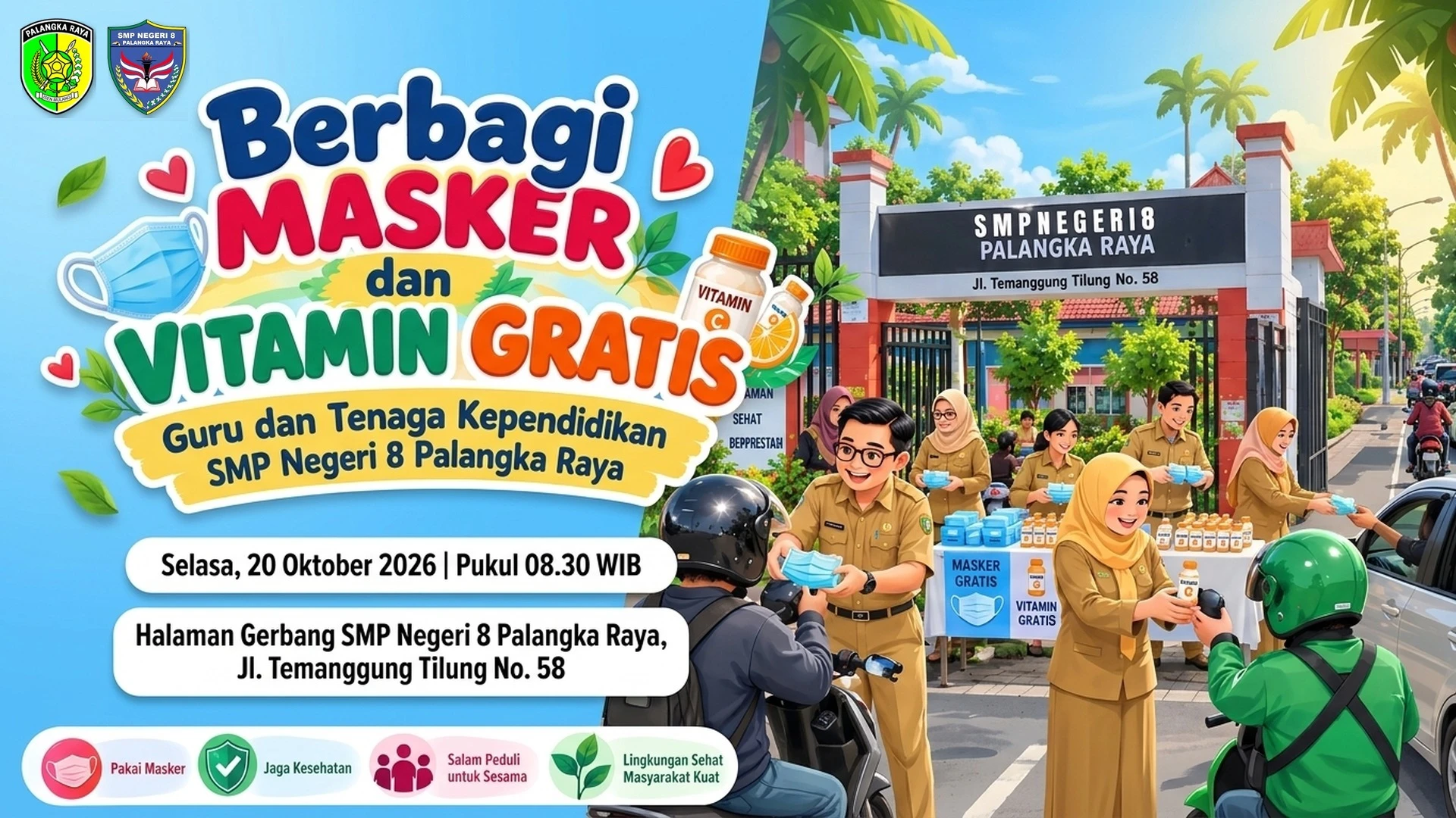 Aksi Peduli Karhutla: SMPN 8 Palangka Raya Bagikan Masker dan Vitamin untuk Masyarakat